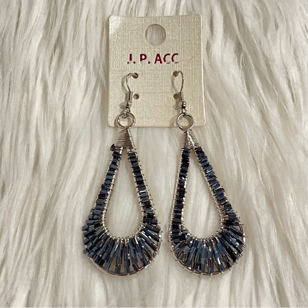 J.P. ACC Silver and Blue Beaded Teardrop Earrings